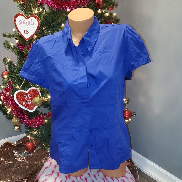 Worthington Tops - Worthington Button Up Blouse Stretchy Large Blue EUC
